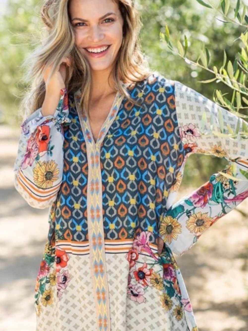 Johnny Wash Oversized Becca V-Neck Embroiled Tunic/Dress